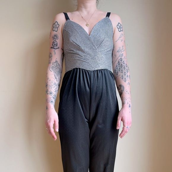 Vintage 70s metallic silver and black jumpsuit - Picture 1 of 6